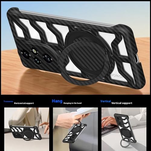 Image of for Honor 200 Pro 5G Case with Kickstand Heat Dissipation Hard PC Phone Back Cover Carbon Fiber Texture - Desert Gold