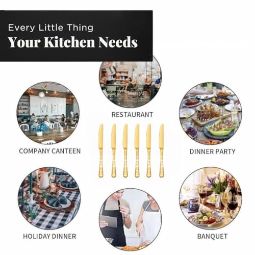 Image of Butter Knives, 18 /10 Stainless Steel Table Knife, Butter Knives Cutlery Set, Mirror Finish Utensils Set for Home, Office, Party, Camping, Dishwasher Safe (12 Pcs Pcs Dinner Knife, Gold)
