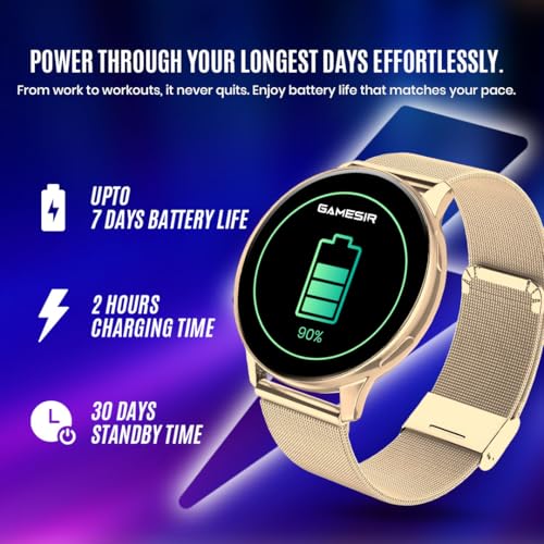 Image of GameSir Active 5 Smart Watch AMOLED Display 1.3 inch Screen, 360 * 360 Resolution, IP68 Waterproof with Multiple Watch Faces Bluetooth Calling Round Dial Smartwatch for Men & Women (Millanese Gold)