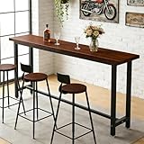 Bar Table, Industrial Style Kitchen Dining Counter Height Table, Rectangular High Top Pub Table with Sturdy Metal Legs for Small Space, Living Room, Coffee Shop