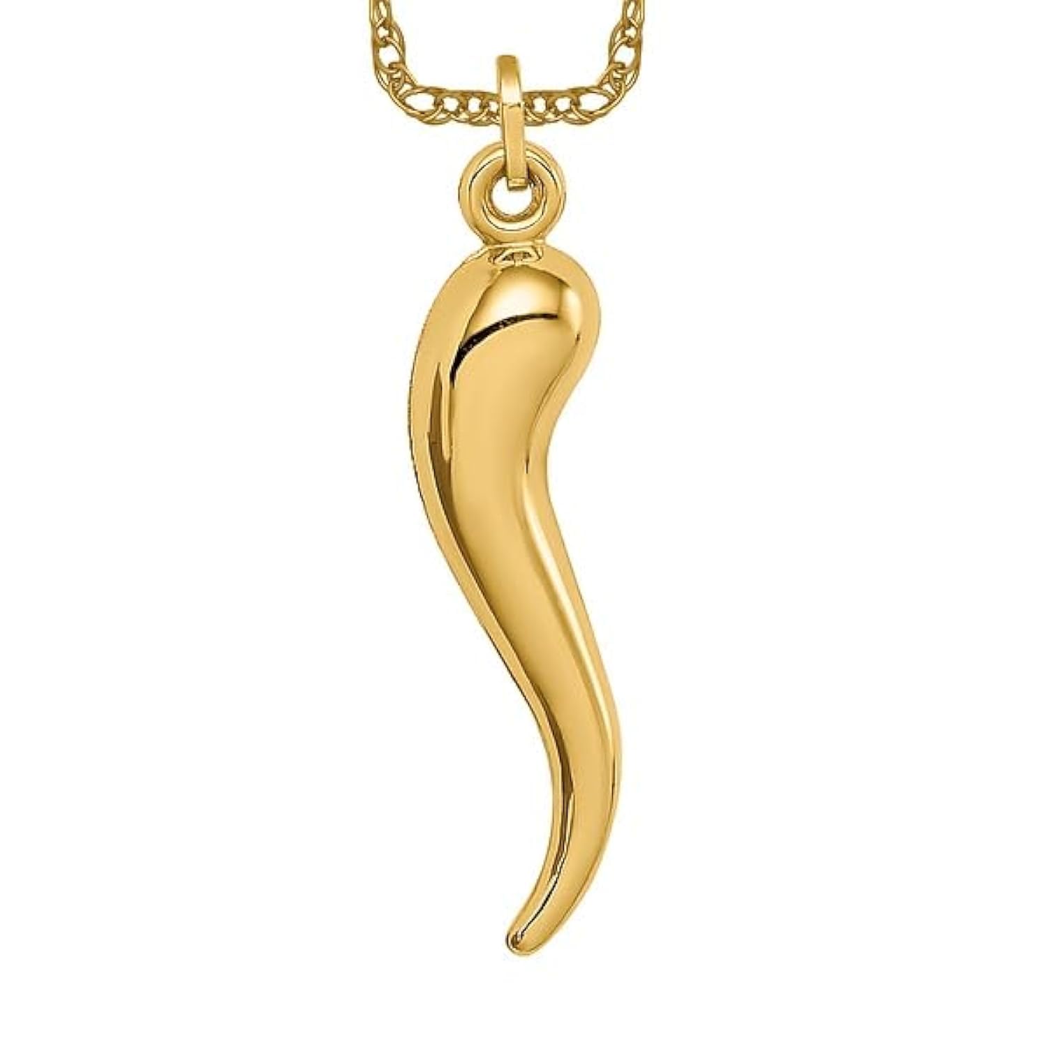 IceCarats14K Solid Yellow Gold Cornicello Italian Horn Necklace Lucky Protection Amulet Pendant Chilli Pepper Charm