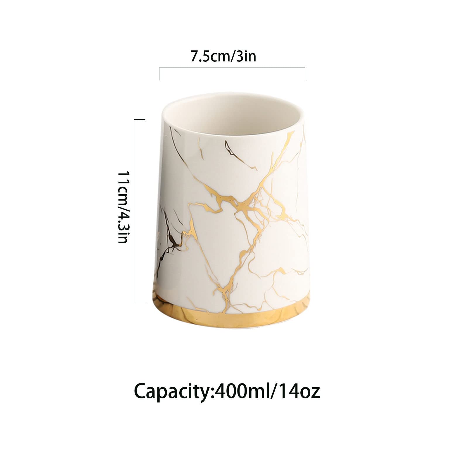 Bicchiere portaspazzolino e porta dentifricio, bicchiere for collutorio, bicchiere portaspazzolino in ceramica e marmo, bicchiere da bagno in porcellana con venature dorate, portaspazzolino, bicchiere