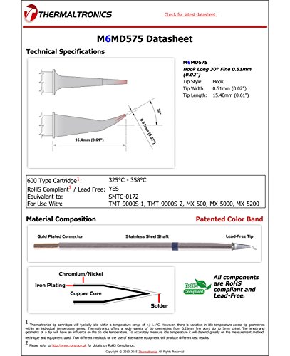 Image of Thermaltronics M6MD575 Hook Long 30deg Fine 0.51mm (0.02in) interchangeable for Metcal SMTC-0172