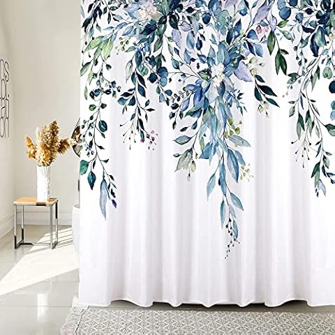 BOLIYVAN Blauer Blumen-Duschvorhang für Badezimmer Cover
