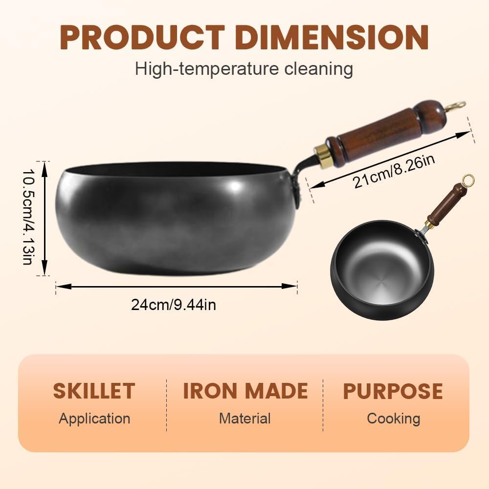 Suntuup Japanese Iron Pan, Uncoated Thick Iron Pot, Suitable for Pots On Electric Stoves, Induction Cookers And Gas Stoves (Medium-wood Lid)