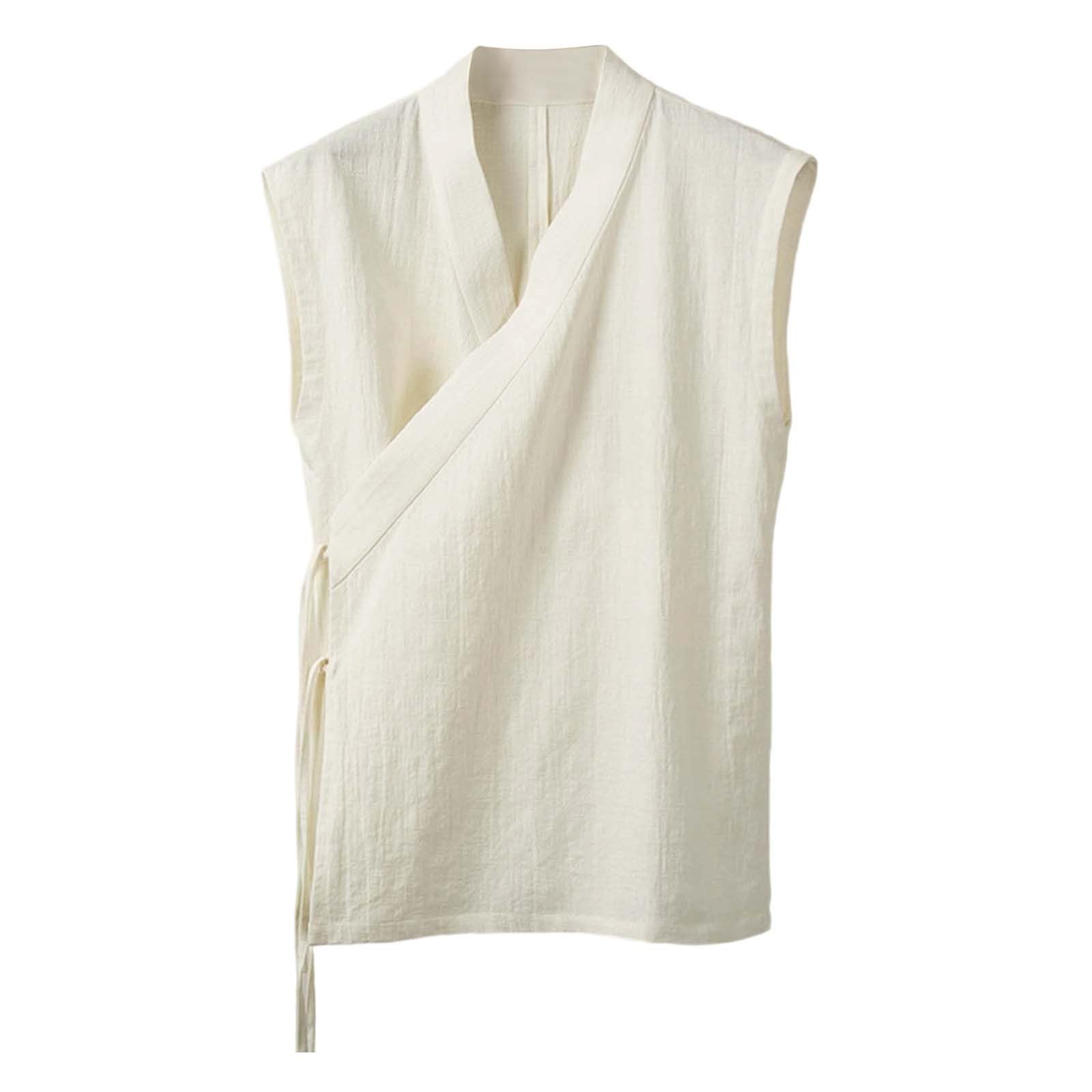 Gilet traditionnel pour homme, sans manches, kimono japonais, à lacets, coton et lin, vêtements chinois, chanfu tang, manteau ouvert sur le devant, confortable, respirant, gilet de loisirs