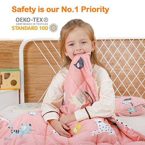 Image of Uttermara Weighted Blanket 3 lbs, Ultra Cozy Minky Fleece and Cotton Sided with Cartoon Patterns, Reversible Heavy Blanket Great for Calming and Sleeping, 36x48 inches, Pink Cat