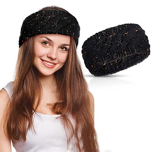 Cache-oreilles en tricot avec confettis pour femme - Bandeau d'hiver tressé au crochet - Bandeau élastique épais et chaud pour femme - Pour le shopping, le ski, la course à pied Cover