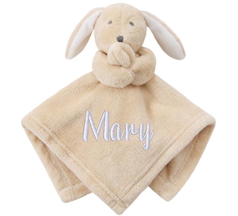 Mayra Hosiery Personalised Baby Comforter Blanket Soft Bunny Blankie, Newborn Baby Gift, Christening & Baby Shower Keepsake (Toffee Plush Bunny)