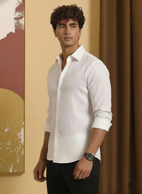 Image of DEELMO Men's Regular Fit Solid Soft Touch Textured Shirt || Casual, Formal and Bussiness Wear || (Available in Plus Size)