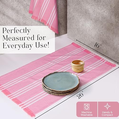 Image of Prewashed Stripe Tea Towels 4 Pack, 16x26 Inches, Dish Cloths for Cooking and Cleaning, Quick Dry Kitchen Rags, Reusable Hand Towels for Drying Dishes and Surfaces - Rose Pink