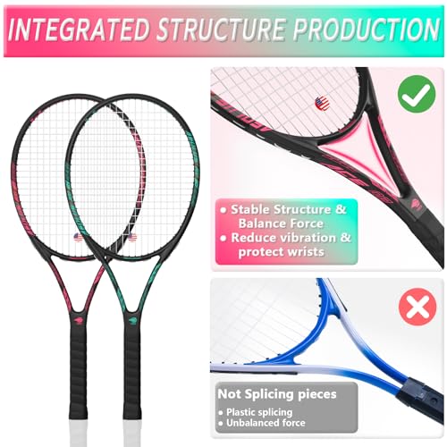 Image of Pro Tennis Racket for Adults, 2 Player 27 inch Speed Tennis Racquet Acceptable for Beginner and Professional with 3 Tennis Balls, 2 Vibration Dampes, 2 Overgrips, Tennis Bag