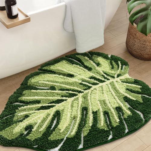 Calkkrer Grün Badematte, Duschmatte, Monstera Blatt Badezimmer Teppich,...