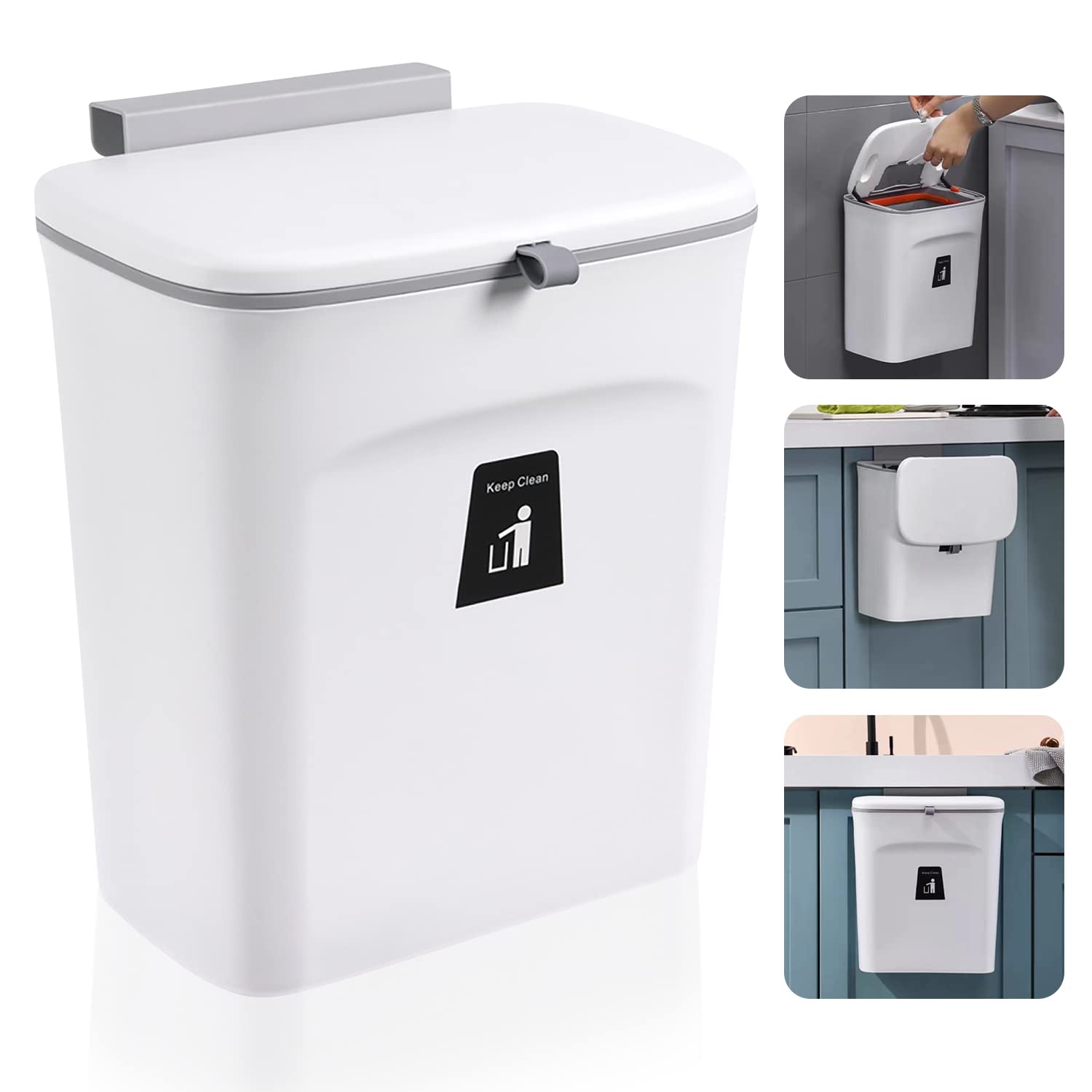 Accmuzzy Küchenabfalleimer, 9 l Mülleimer, Hängender Mülleimer Küche mit Deckel für Badezimmer/Schlafzimmer,Mülleimer Wohnwagen,Komposteimer für Küche