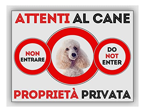 NEW CARTELLO SEGNALETICO - ATTENTI al Cane Barboncino PROPRIETà PRIVATA - Adesivo Extra Resistente, Pannello in Forex, Pannello In Alluminio (ADESIVO 30X42 CM)