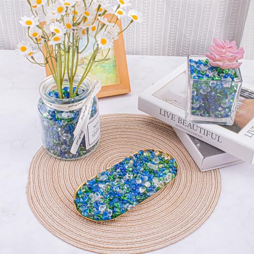 Image of Keedolla 2 lbs /900g Aquarium Glass Pebbles Stones Fish Tank Rocks Gravel, Green Mix Glass Gemstones Fish Bowl Rocks for Vase Fillers, DIY Crafts, Home Decor - 6-9mm