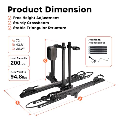 Image of CRAVOT CyberRack E2 Electric Hitch Bike Rack, Motorized Lift Bike Rack, 200 lbs Capacity Haul Up to 5 inch Fat Tire E-Bikes Carrier, Foldable Rack for Tow Hitch 2 Bikes, for Car with 2'' Receiver