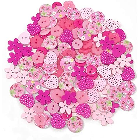 150pcs Pink Mix Wood Acrylic & Resin Buttons For Cardmaking Embellishments Cover