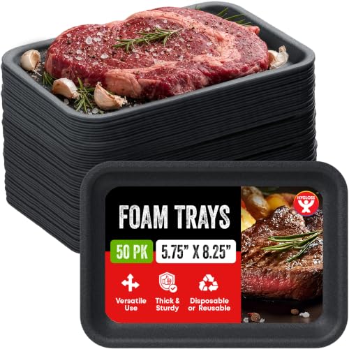 Hygloss Black Foam Trays for Food & Crafts 5.75 x 8.25 Inch Pack of 50
