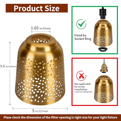 Image of Ceiling Fan Light Covers Replacements with 1.6 inch Fitter, ALUCSET 5.6 inch Height and 5 inchDiameter, Metal Bell Shaped Light Fixture Cover Fits Pendant Light Chandeliers Wall Sconces,Yellow Brass&Gold