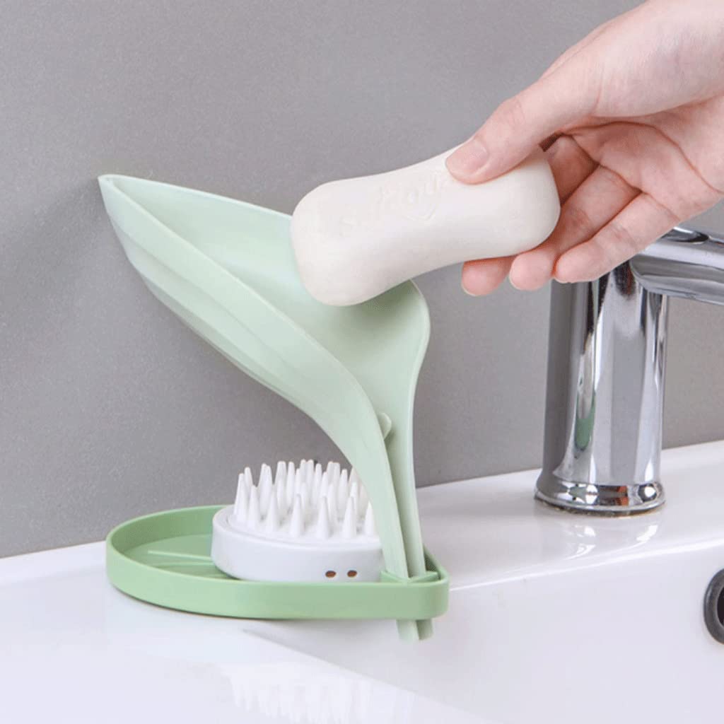 Soporte para jabón, Jabonera, jabonera, con Forma de Hoja Drenaje automático, Multifuncional y Deflector Triangular(BLU)