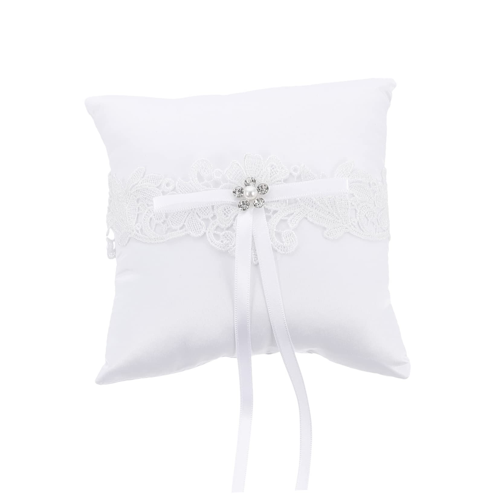 COLLBATH Romantic Ring Pillow Lace Ring Setting Wedding Ring Pillow Holder Bows Ribbon for Bridal