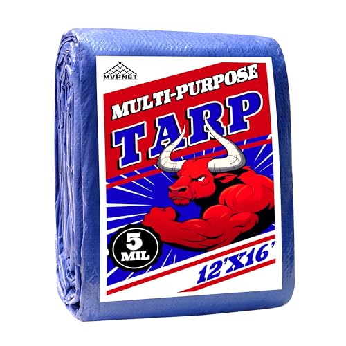 Tarp 12x16 ft 100% Waterproof Uv Resistant High Durability Multipurpose 5mil Blue Tarp for Covering Courtyards Cars Camping Gardens Pet Nests -by MVPNET