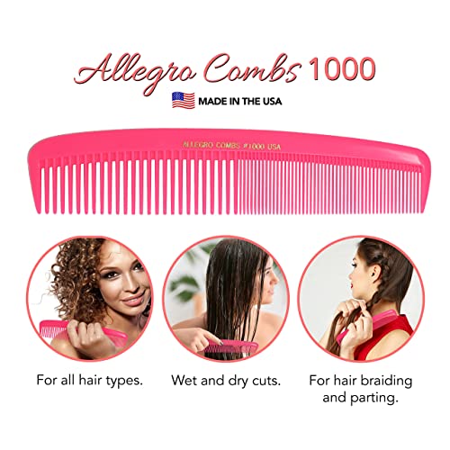 Allegro Combs 1000 X-Large Styling Comb Hair Cutting Barber Stylist Combs All Purpose Wide And Fine Tooth Made In The Usa. 1 Pc. (Neon Pink) #TOP4