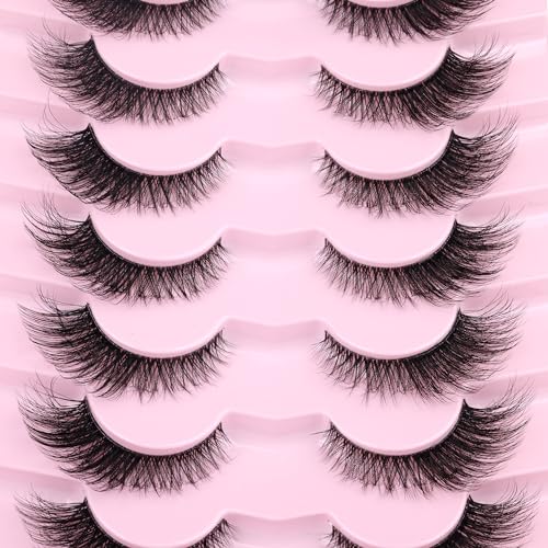 Gvefetiee 42-49A Fox Eye Lashes Wispy Eyelashes Natural Look Clear Band Lashes Fluffy Faux Mink Lashes Strip Natural False Lashes Pack thumb #6