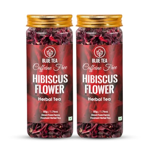 Image of BLUE TEA - Hibiscus Tea - 1.76 Oz - Pack of 2 (100 Cups) Loose | SKIN GLOW ENHANCING TEA | Herbal Tea - Flower Based - Non-Bitter - Caffeine Free - Tangy Flavour - Vegan | Reusable Pet Jar