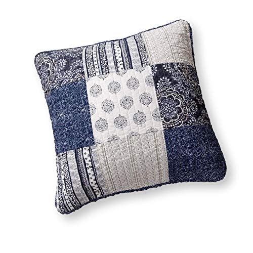 DaDa Bedding Denim Blue Floral Patchwork Kissenbezug – 100prozent Baumwolle Boho Chic Paisley Bohemian Navy – Landhaus Stil hell lebendig – Euro-Größe 66 x 66 cm, 1 Stück