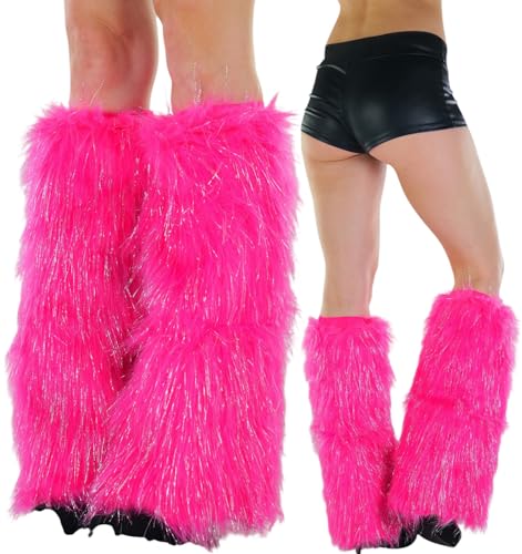 Image of ToBeInStyle Women's Faux Vibrant Fur Retro Daring 60' Inspired Ravewear Knee High Leg Warmers