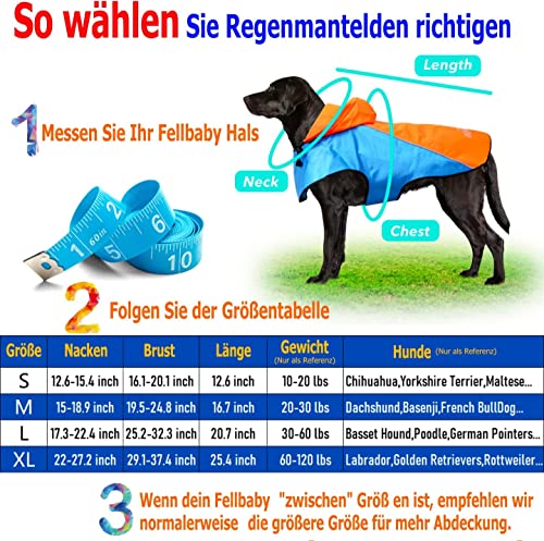 DQGHQME Regenjacke Hund, Wasserdichter Regenmantel, Einstellbare Regencape, Reflektierender Ultraleichter Hundemantel für Große Mittlere Kleine Haustiere (L)