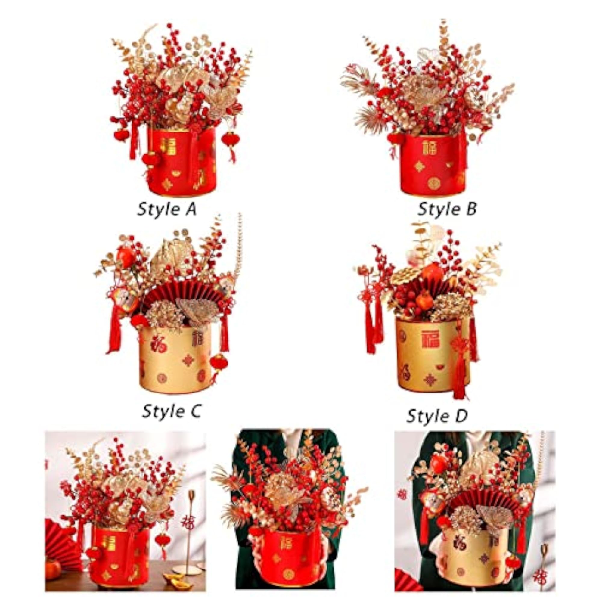 Simulation Red Berries Flowerpot Feng Shui Decoration
