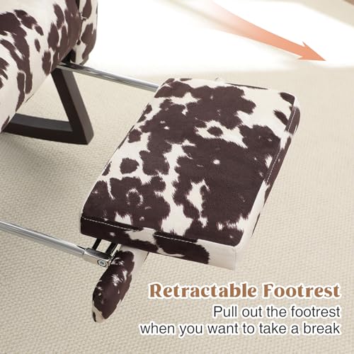 Image of HCHAIRH Rocking Chair Nursery with Foot Rest, Nursing Rocking Chairs for Mom Nursery, Rocker Glider with High Backrest for Living Room, Bedroom, Cow Printed