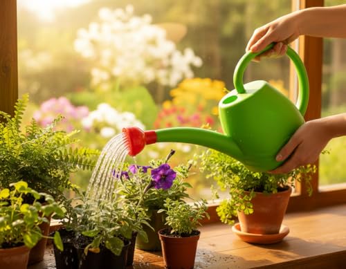 Image of Amazon Brand - Umi Plastic Watering Can for Plants 1.8 Litre with Long Spout and Sprinkler Head Leak Resistant Garden Water Can for Indoor Outdoor Balcony Terrace Home Gardening Use