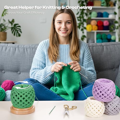 Image of Caydo Wooden Yarn Holder for Knitting and Crocheting, Easy Install and Operate Yarn Spinner Holder, Yarn Spinner with Yarn Storage, Perfect Crochet Gift for Craft Enthusiasts - Large