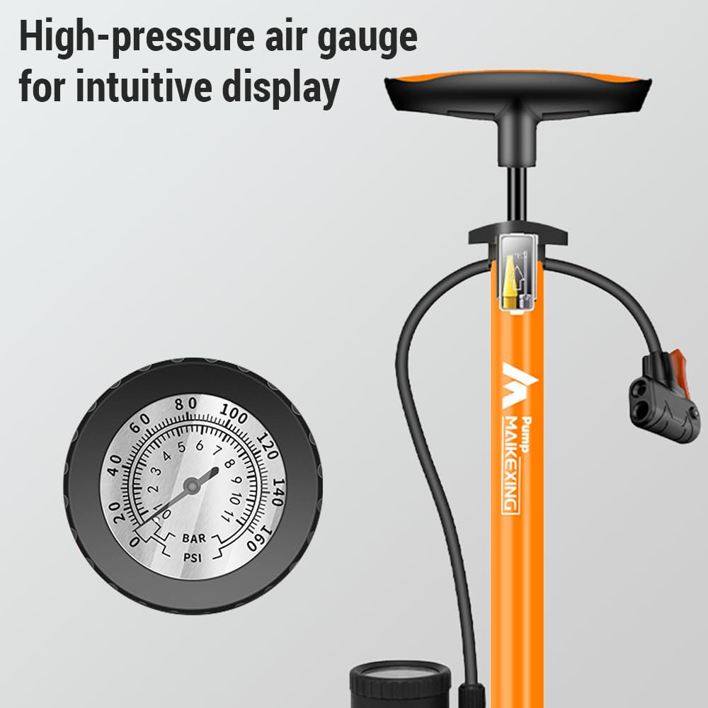 Pompa per Bicicletta con manometro Gonfiatore Portatile Multifunzionale per Biciclette e Auto 160 PSI con manometro ad Alta Pressione e ugello Tre in Uno Pompa dell'Aria