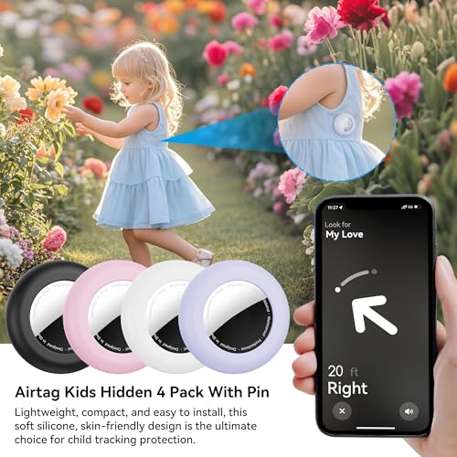4er-Pack für Apple Airtag Kinder,wasserdichte airtag versteck Kinder,Silikon AirTags Hülle mit Sicherheitsnadeln,für Tasche,Gepäck,Kleidung
