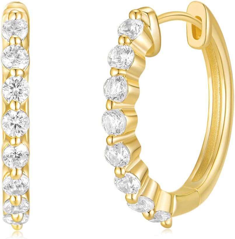 Mameloly 925 Sterling Silver Post 14K Gold Plated Hoop Earrings for Women Pave Dainty Cubic Zirconia CZ Huggie Hoop Earrings Hypoallergenic