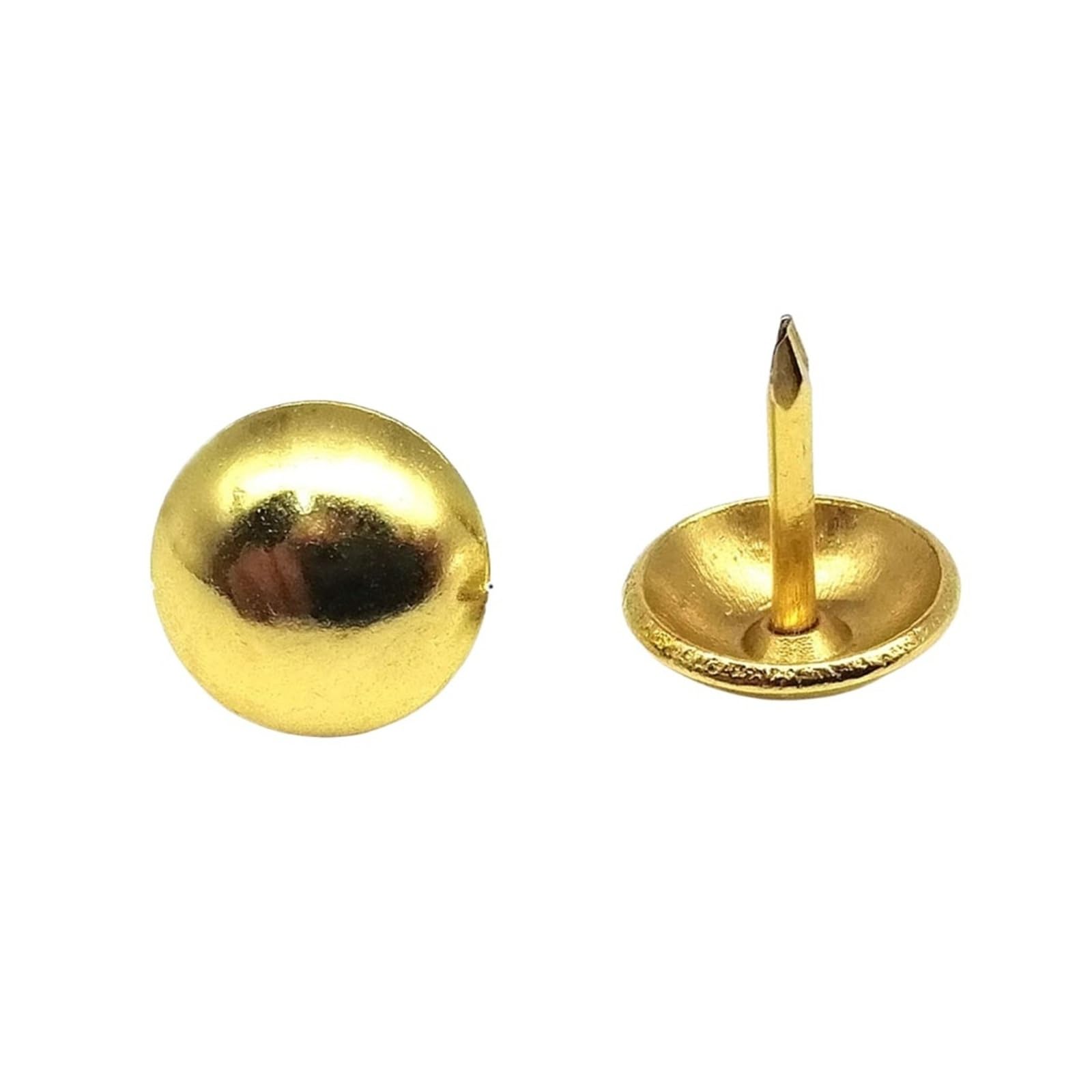 Flat Head Push Pins 50pcs Golden Silvery Upholstery Nail Case Wooden Box Sofa Shoes Decorative Tack Stud Pushpin Doornail(Golden cap 11mm)