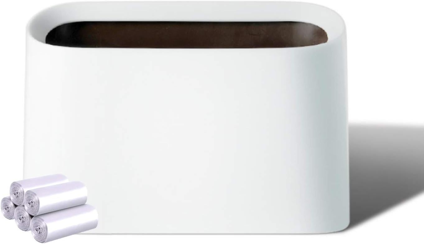 Lotsa Style Original Mini Trash Can, Small Waste Garbage Basket Bin for Desk Office Kitchen, Makeup Holder for Bedroom Bathroom, 100 Plastic Bags (White-Value)
