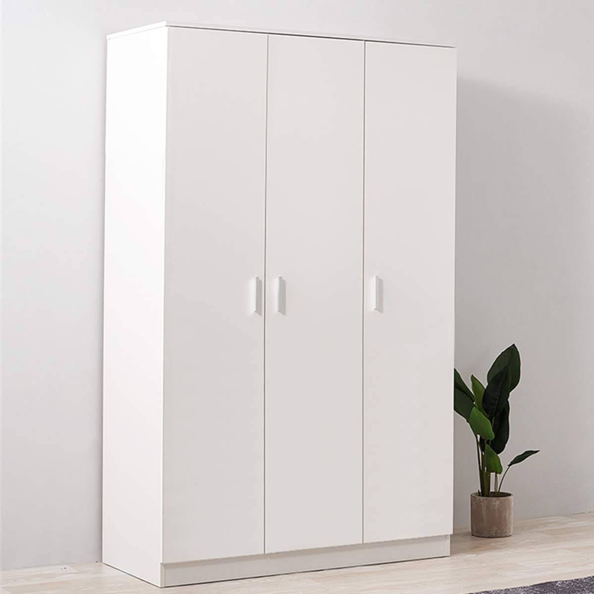 Panana Modern 3 Doors Wardrobes Wooden Triple Wardrobe with Hanging Rail and Storage Shelves Home Bedroom Furniture (White1)