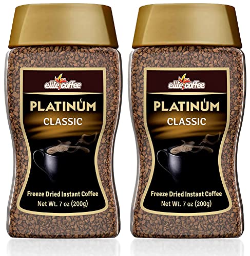 Elite Platinum Freeze Dried Instant Classic Coffee 7.5oz (2 Pack) | Kosher for Passover | Glass Jar | Rich Aroma