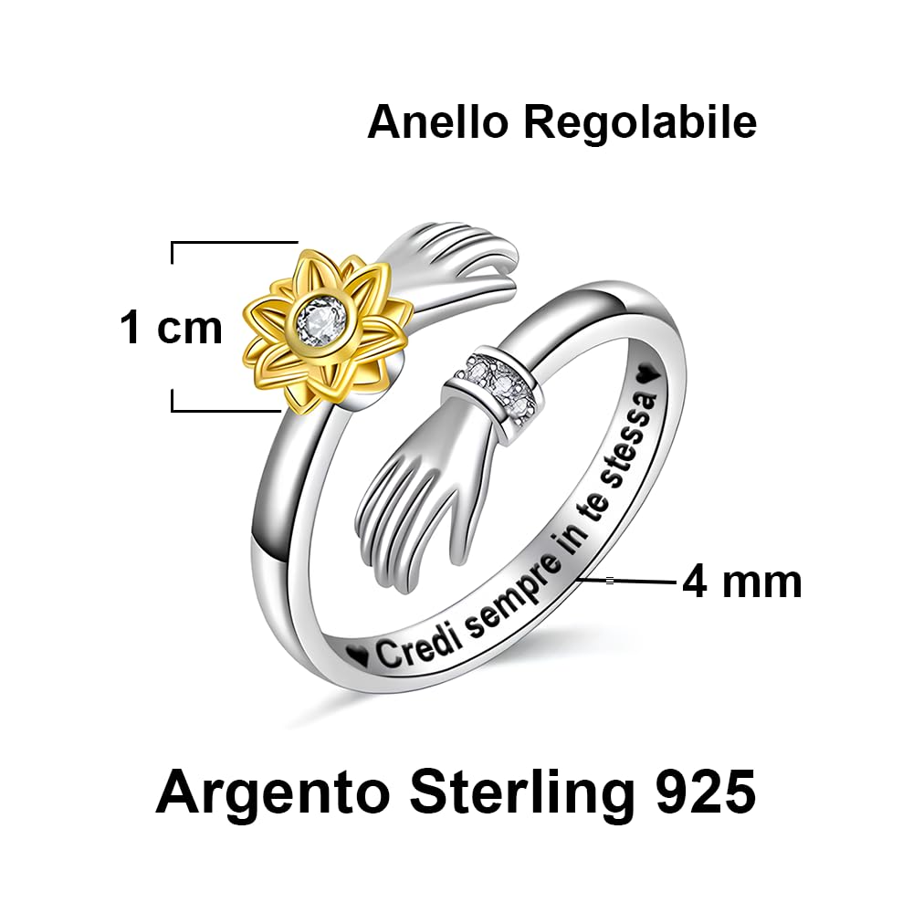 Anello da Donna Argento Sterling 925 - Anello Ispirazionale e di Incoraggiamento per Donne Ragazze Dimensione Pollice Regolabile Anelli allontanare ansia - Cofanetto incluso