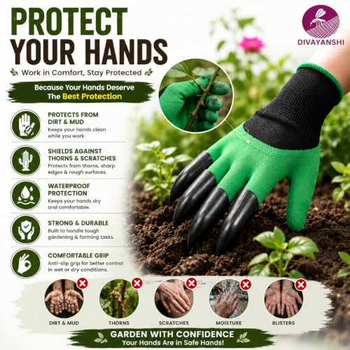 Image of DIVAYANSHI Gardening Gloves with Claws for Digging, Waterproof Puncture Resistant Garden Gloves for Women & Men, Garden Work Gloves for Planting, Weeding, Raking, Pruning & Yard Work