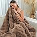 RYNGHIPY Faux Rabbit Fur Throw Blanket Ruched Plush Fuzzy Blanket for Couch Bed Sofa Heavy Warm Comfy Throws for Living Room Bedroom Machine Washable (Solid Brown, 51''x63'')