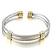 COOLSTEELANDBEYOND Mens Women Stainless Steel Twisted Cable Adjustable Cuff Bangle Bracelet Silver Gold Two Tone
