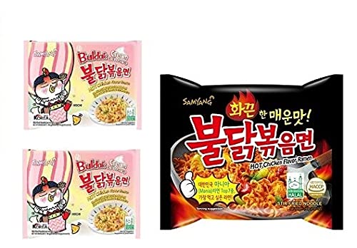 Buldak Cream Carbonara Hot Chiken Flavor Ramen Stir-Fired Noodle 140gm*3Pack (Pack of 3) (Imported)