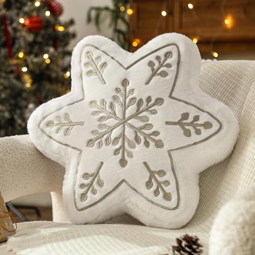 YRXRUS Christmas Snow Pillows Snow Shaped Pillow Small Cute Silver Snowflake Pillow for Gifts Christmas Decorations Throw Pillows for Party Her Kids Girls Xmas Home Decor 13.5x13.5 Inches